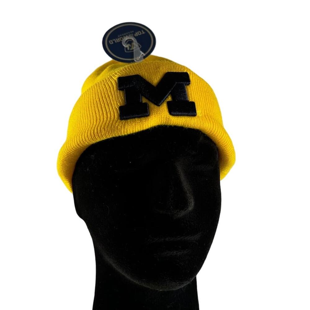 University of Michigan Beanie Hat TW Logo Yellow Cap College Football Unisex
